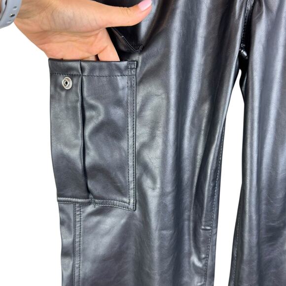GAP NWT 2 Black Faux Leather Straight Leg Loose Fit High Rise Pants Pockets - Picture 7 of 10